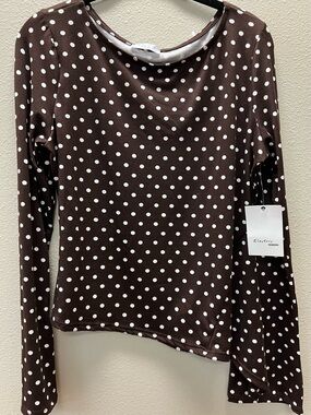 Electric Behaviour - XL- NEW/TAGS  Brown Polka Dot Long-Sleeve Tee